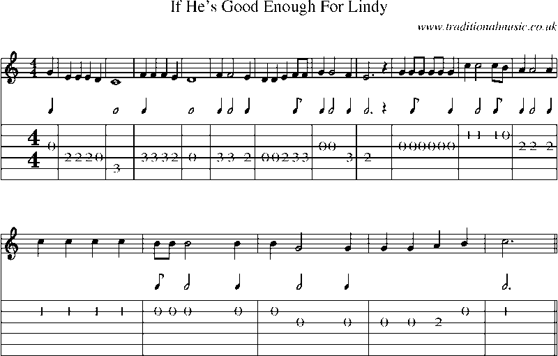 Guitar Tab and Sheet Music for If He's Good Enough For Lindy