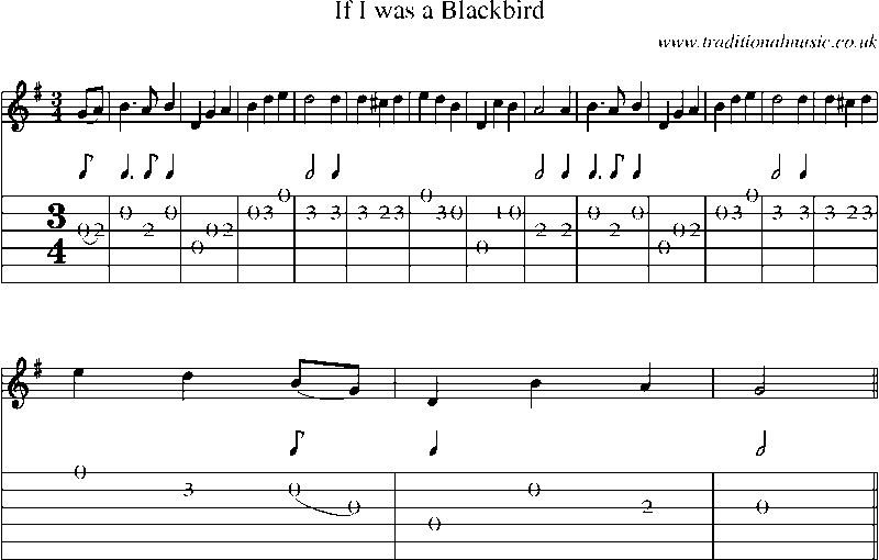Guitar Tab and Sheet Music for If I Was A Blackbird