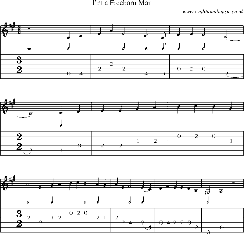 Guitar Tab and Sheet Music for I'm A Freeborn Man
