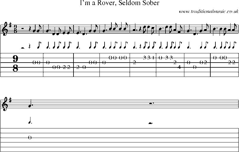 Guitar Tab and Sheet Music for I'm A Rover, Seldom Sober
