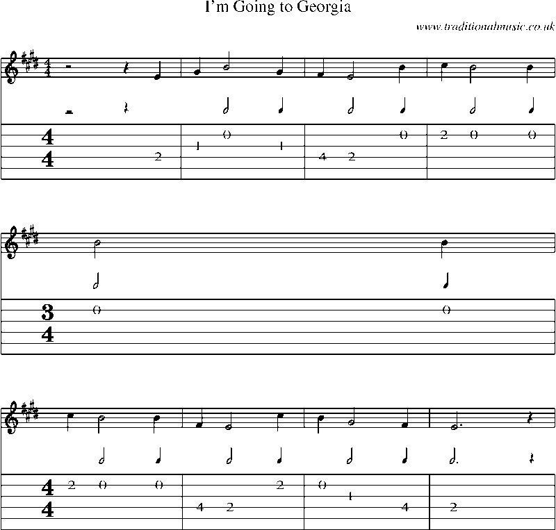 Guitar Tab and Sheet Music for I'm Going To Georgia