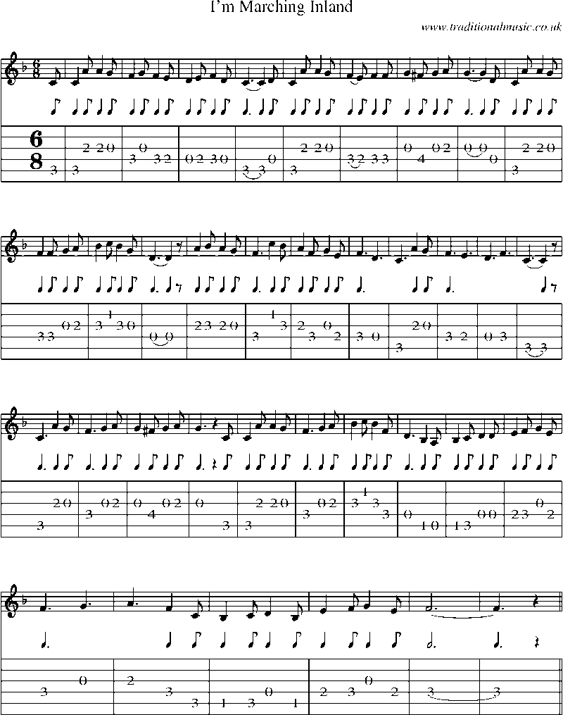 Guitar Tab and Sheet Music for I'm Marching Inland