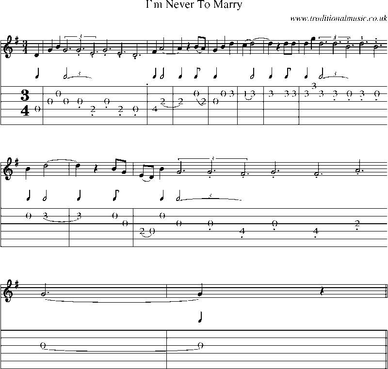 Guitar Tab and Sheet Music for I'm Never To Marry(1)