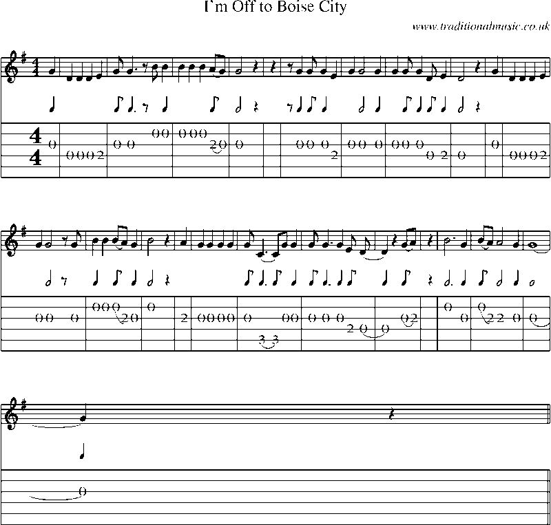 Guitar Tab and Sheet Music for I'm Off To Boise City(1)