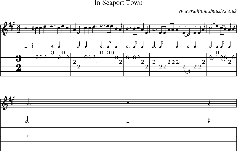 Guitar Tab and Sheet Music for In Seaport Town
