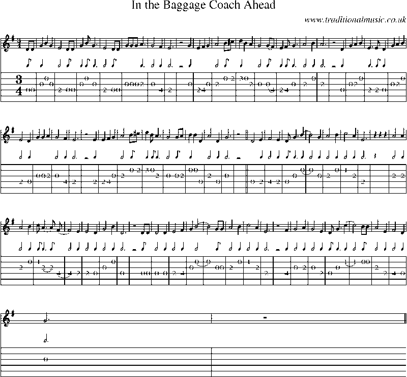 Guitar Tab and Sheet Music for In The Baggage Coach Ahead