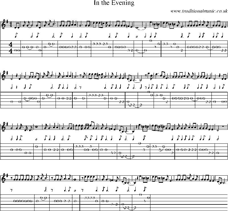 Guitar Tab and Sheet Music for In The Evening