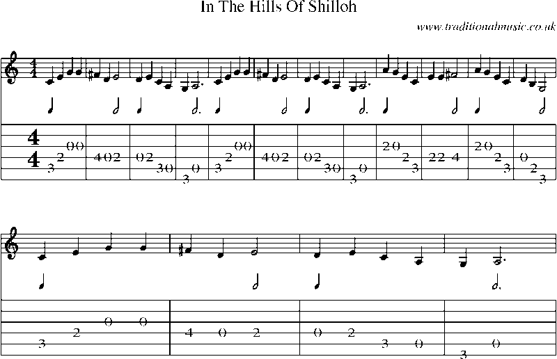 Guitar Tab and Sheet Music for In The Hills Of Shilloh