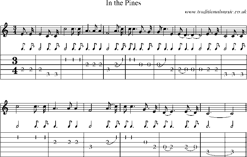 Guitar Tab and Sheet Music for In The Pines(1)