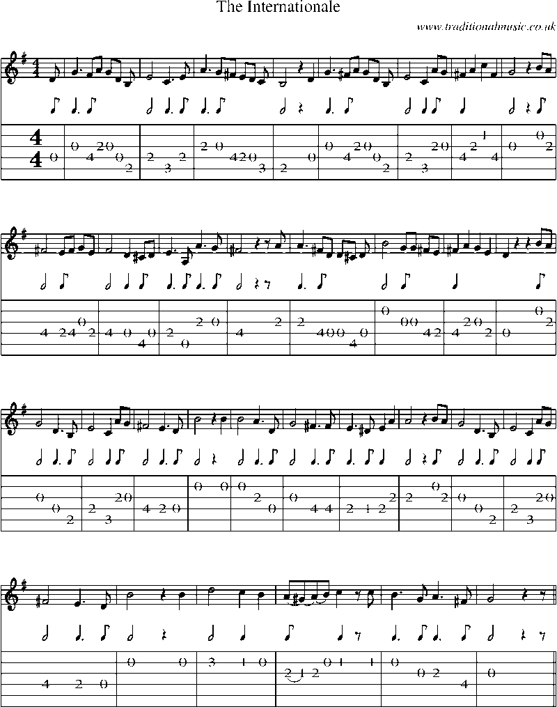 Guitar Tab and Sheet Music for The Internationale