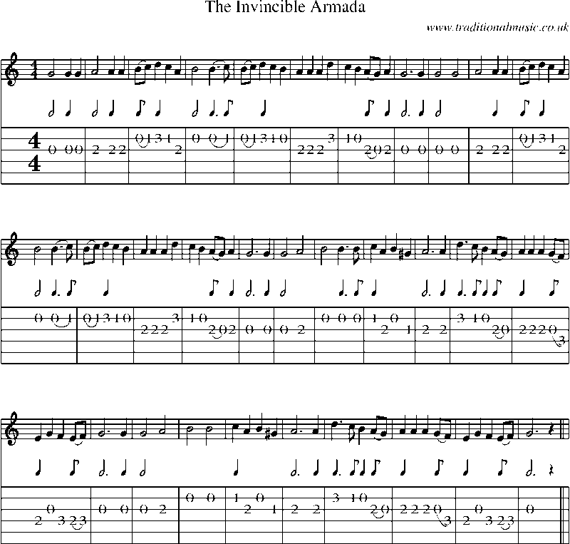 Guitar Tab and Sheet Music for The Invincible Armada
