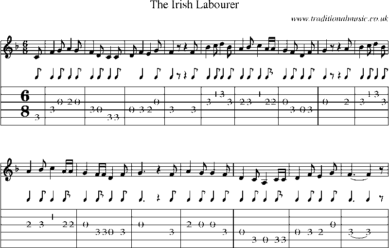 Guitar Tab and Sheet Music for The Irish Labourer