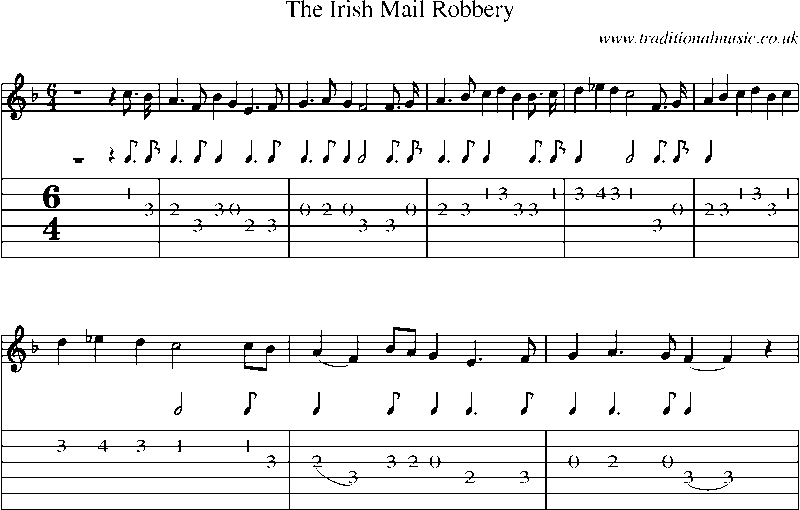 Guitar Tab and Sheet Music for The Irish Mail Robbery
