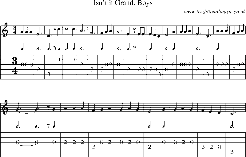 Guitar Tab and Sheet Music for Isn't It Grand, Boys