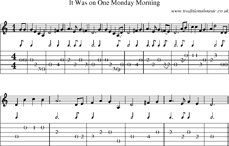 Guitar Tab and Sheet Music for It Was On One Monday Morning