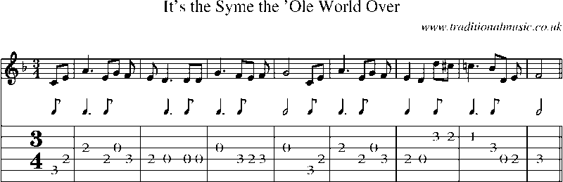 Guitar Tab and Sheet Music for It's The Syme The 'ole World Over