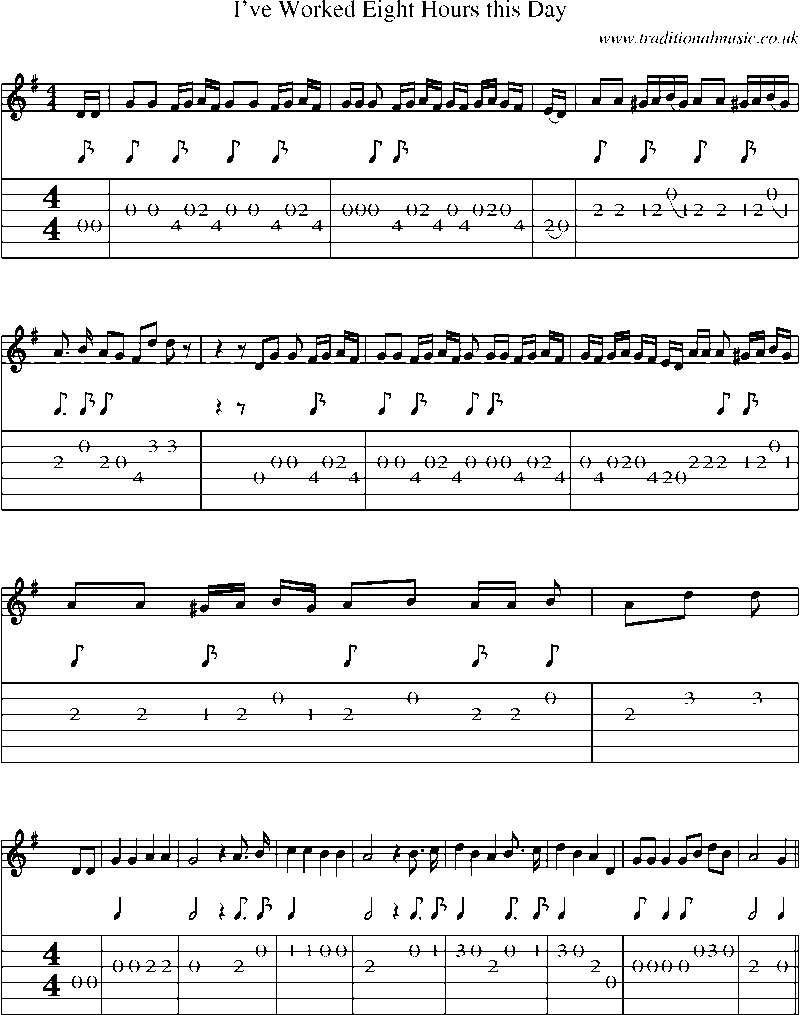 Guitar Tab and Sheet Music for I've Worked Eight Hours This Day