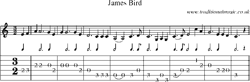Guitar Tab and Sheet Music for James Bird