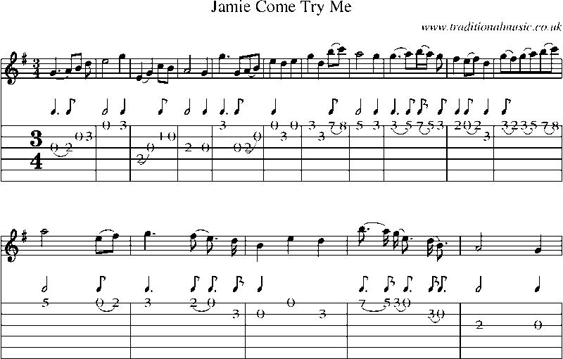 Guitar Tab and Sheet Music for Jamie Come Try Me