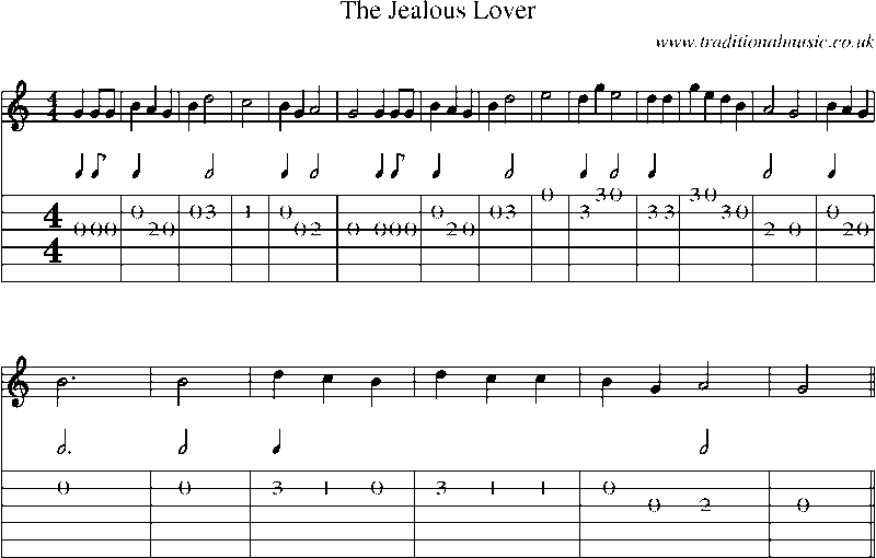 Guitar Tab and Sheet Music for The Jealous Lover