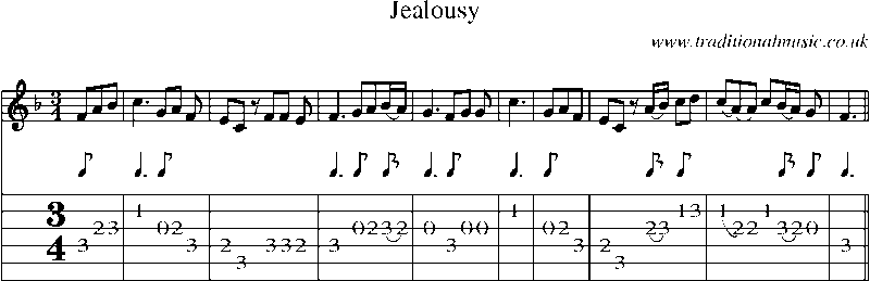 Guitar Tab and Sheet Music for Jealousy