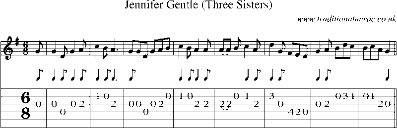 Guitar Tab and Sheet Music for Jennifer Gentle (three Sisters)(1)
