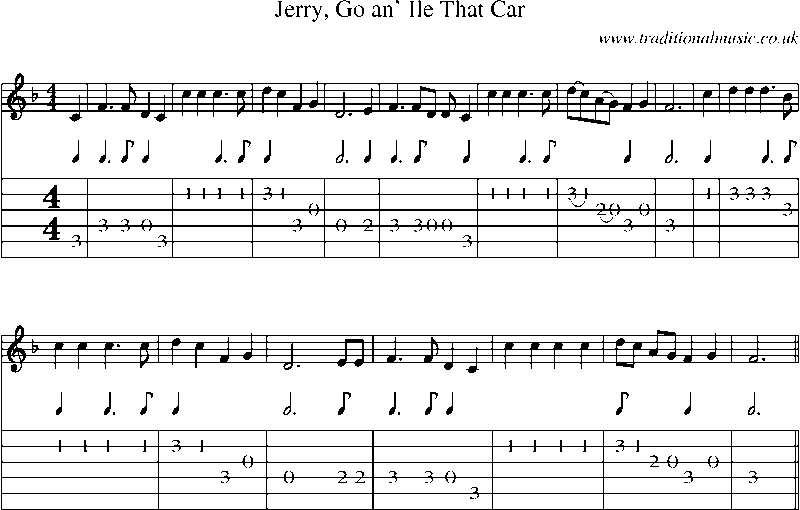 Guitar Tab and Sheet Music for Jerry, Go An' Ile That Car