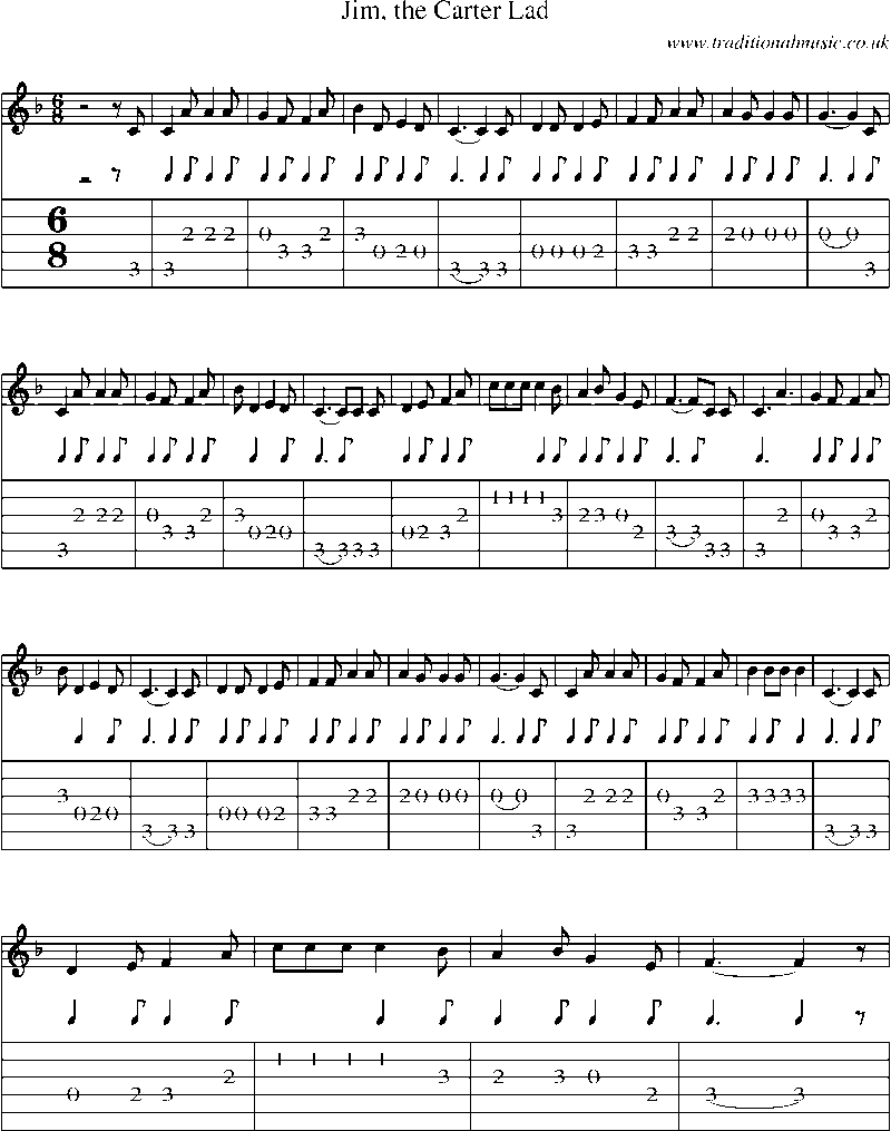 Guitar Tab and Sheet Music for Jim, The Carter Lad