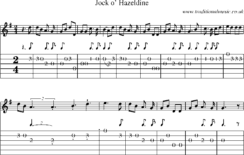 Guitar Tab and Sheet Music for Jock O' Hazeldine
