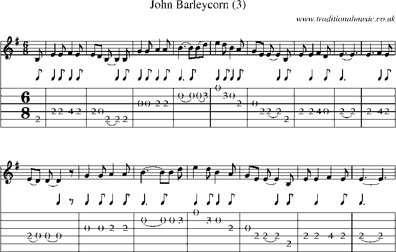 Guitar Tab and Sheet Music for John Barleycorn (3)