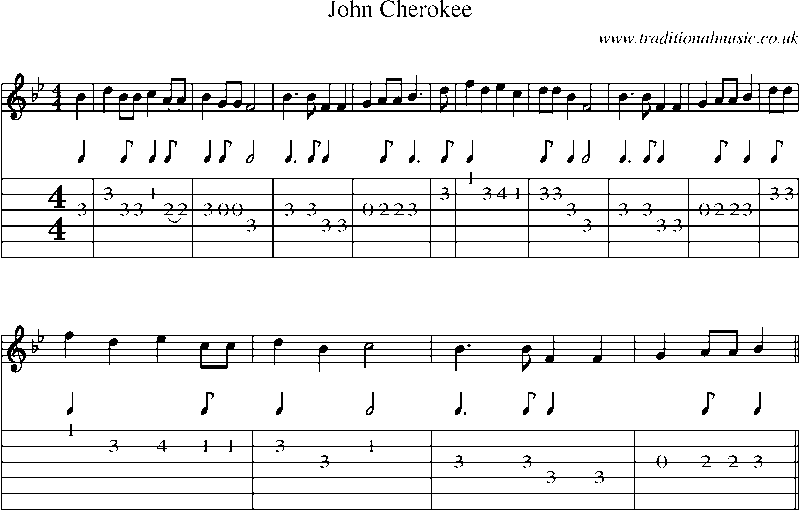 Guitar Tab and Sheet Music for John Cherokee