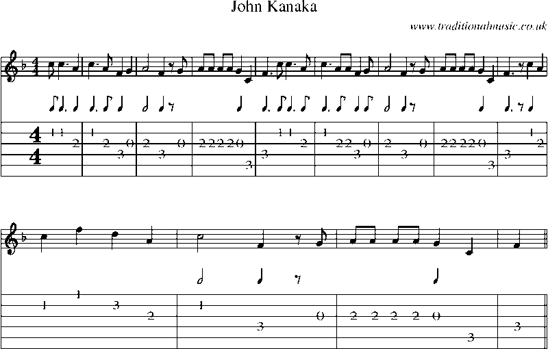 Guitar Tab and Sheet Music for John Kanaka