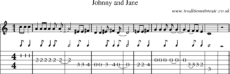 Guitar Tab and Sheet Music for Johnny And Jane