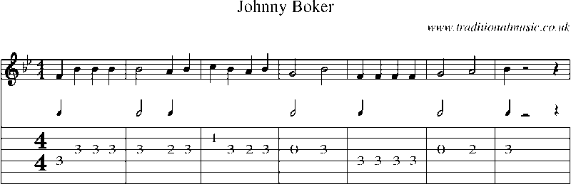 Guitar Tab and Sheet Music for Johnny Boker