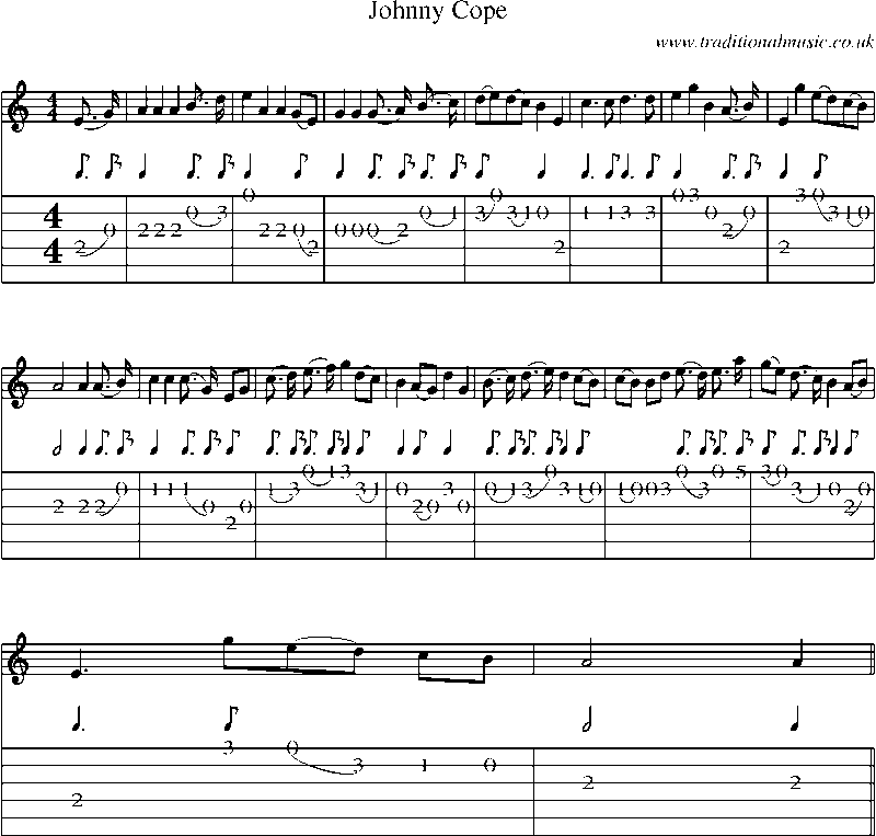 Guitar Tab and Sheet Music for Johnny Cope