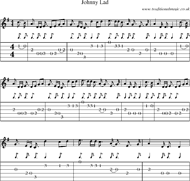 Guitar Tab and Sheet Music for Johnny Lad