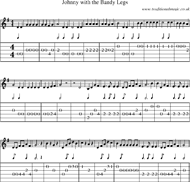 Guitar Tab and Sheet Music for Johnny With The Bandy Legs