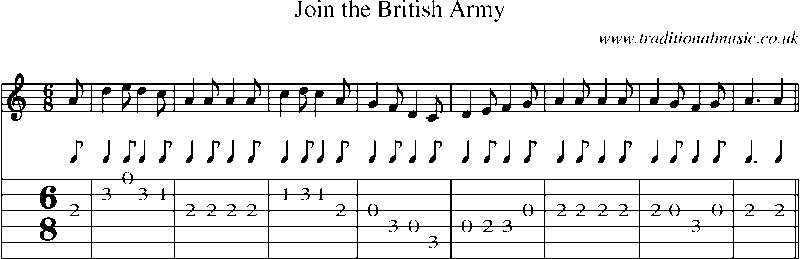 Guitar Tab and Sheet Music for Join The British Army