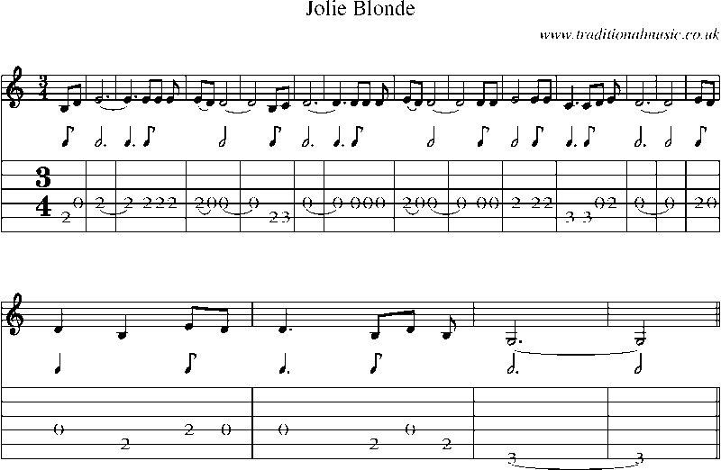 Guitar Tab and Sheet Music for Jolie Blonde