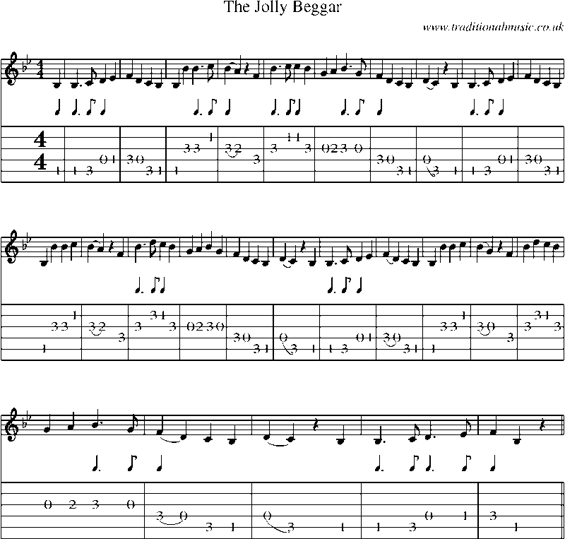 Guitar Tab and Sheet Music for The Jolly Beggar
