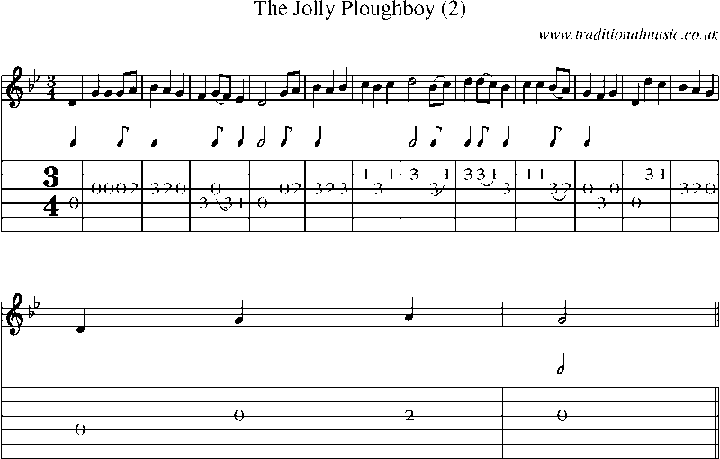 Guitar Tab and Sheet Music for The Jolly Ploughboy (2)