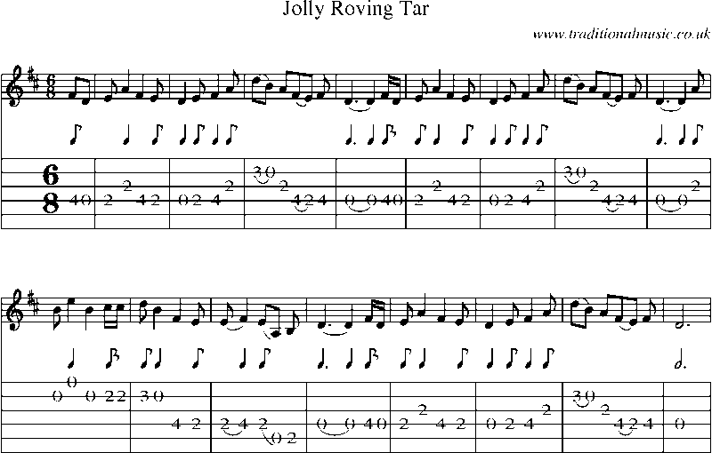 Guitar Tab and Sheet Music for Jolly Roving Tar