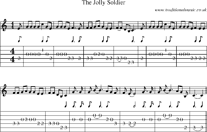 Guitar Tab and Sheet Music for The Jolly Soldier