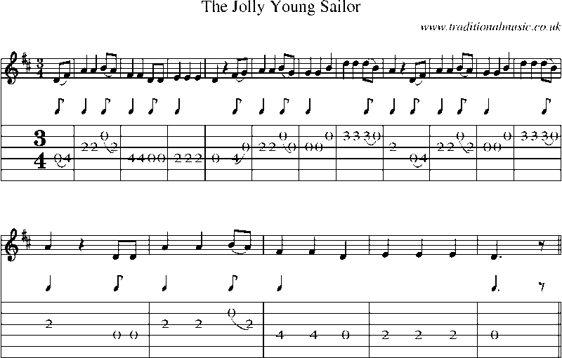 Guitar Tab and Sheet Music for The Jolly Young Sailor