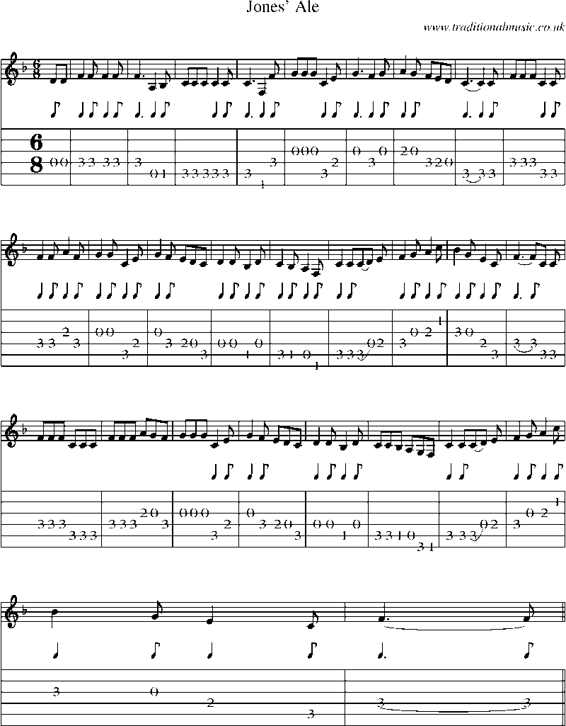 Guitar Tab and Sheet Music for Jones' Ale