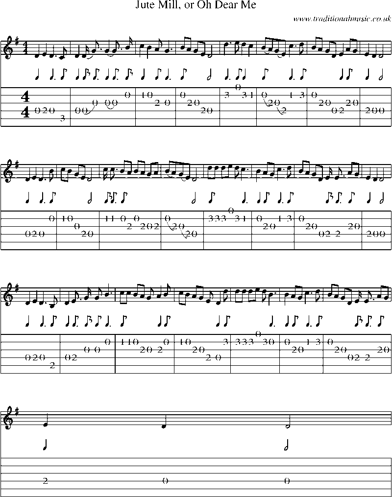 Guitar Tab and Sheet Music for Jute Mill, Or Oh Dear Me