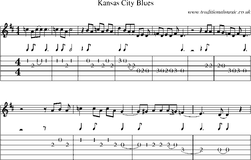 Guitar Tab and Sheet Music for Kansas City Blues