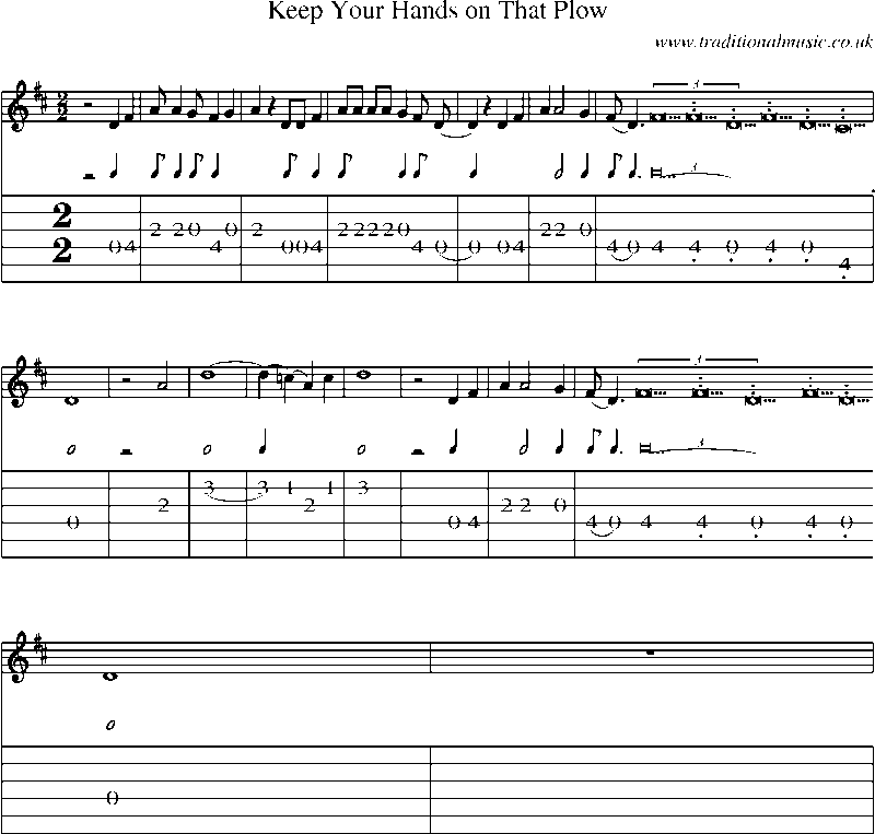 Guitar Tab and Sheet Music for Keep Your Hands On That Plow