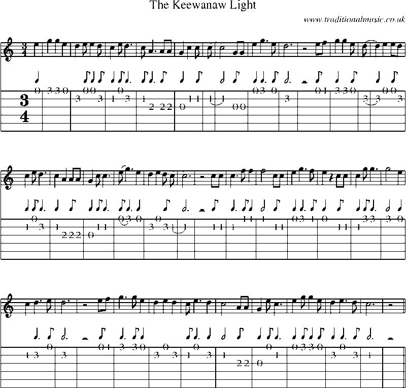 Guitar Tab and Sheet Music for The Keewanaw Light