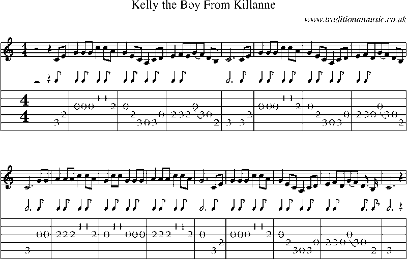 Guitar Tab and Sheet Music for Kelly The Boy From Killanne